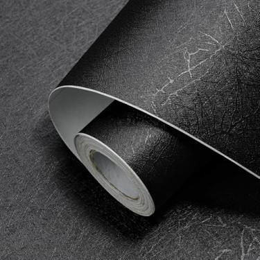 Imagem de Papel de parede de seda preta 43,9 cm x 762 cm papel de contato texturizado autoadesivo removível papel de parede decorativo de vinil para quarto e sala de estar