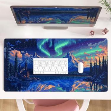 Imagem de AQQA Mouse pad para jogos Aurora Tree Forest-90 x 39,9 cm, mouse pad antiderrapante, base de borracha e bordas costuradas para jogadores de jogos, escritório, estudo