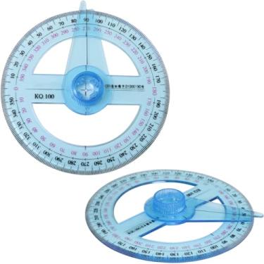 Imagem de LUORNG 2 réguas de ângulo transferidor de círculo completo com pino indicador rotativo, indicador rotativo de 360 graus, transferidor de plástico, régua angular para aprender desenho militar