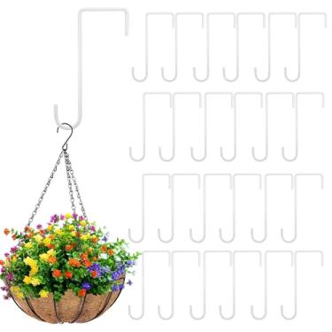 Imagem de HOFURME 24 ganchos de vinil para cerca, ganchos de metal revestidos brancos para pendurar plantas e plantadores, luzes, equipamentos de piscina, alimentador de pássaros (5 x 15 cm)