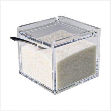 Imagem de Açucareiro Acrílico Transparente 5mm Premium Com Colher Inox E Tampa Articulada Cozinha Organizada