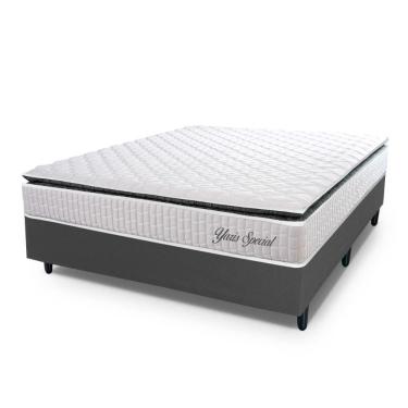 Imagem de Conjunto Box Baú Casal Hellen Colchão Yaris Pillow Top Cinza