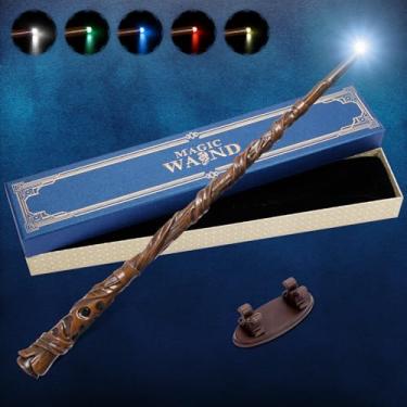 Imagem de Light Up Magic Wizard Wand with 5 Static Light Colors, Rechargeable Illuminating Resin Witch Wand for Kids Collection Cosplay, with Mini Stand Display, Blossom