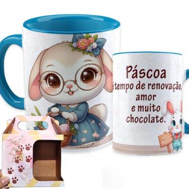 Imagem de Xícara Páscoa Caneca Coelho Porcelana Personalizada com Frases Infanti