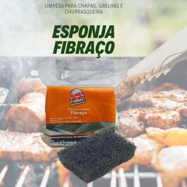 Imagem de Esponja Fibraço 3m Limpeza Chapas Grelhas Churrasqueiras 5un