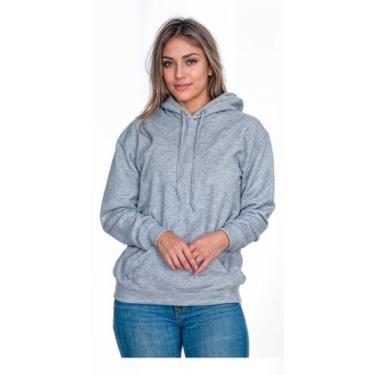Imagem de Moletom Liso Flanelado Feminino Blusa De Frio Canguru Sem Estampa com 
