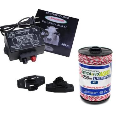 Imagem de Kit Eletrificador Cerca Elétrica + Fio 250m + 100 Isolador W - FAZENDE