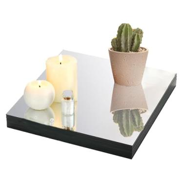 Imagem de Pacote com 10 peças centrais espelhadas quadradas para decoração de mesas, bandeja de vidro quadrada de acrílico de 20 cm, placa de vela, decoração de mesa para decoração de casamento, festa,