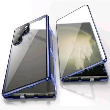 Imagem de 360 Metal Frame Double Sided Glass Snap Lock Magnetic Case para Samsung Galaxy S25 S24 S23 FE S22 Ultra Plus Proteção de lente completa, azul, para Galaxy S23