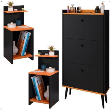 Imagem de Kit Quarto 2 Mesas Cabeceira Nicho Prateleira Sapateira Vertical Organ