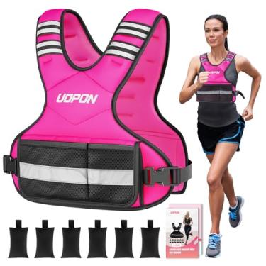 Imagem de Colete feminino com peso ajustável de 2,7 a 5,4 kg, com 6 pesos de ferro, o melhor colete ponderado com bolsos e tiras refletivas para corrida, caminhada, treino e treinamento de força