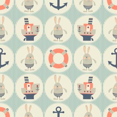 Imagem de Papel De Parede Adesivo Náutico Coelho Âncora Navio Infantil 12m