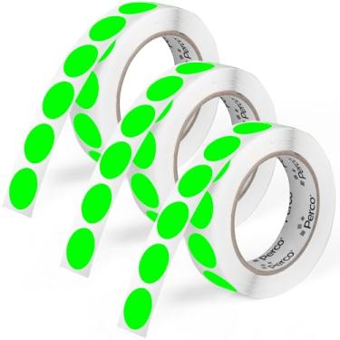 Imagem de Perco Etiquetas adesivas redondas verdes fluorescentes de 2,5 cm - Pacote com vários rolos (3 rolos, 1.000 etiquetas cada) - Adesivo permanente, cores vibrantes, fixação forte - perfurado para uso