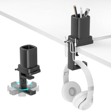 Imagem de KDD Suporte giratório 4 em 1 para controle de mesa com suporte para fone de ouvido – Suporte de controle duplo para controle remoto de mídia, telefone e alto-falante