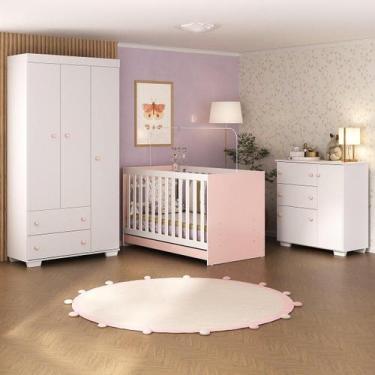 Imagem de Quarto Infantil Completo Algodão Doce Multimóveis MP4252, Branco/Rosa