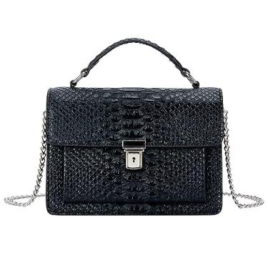 Imagem de Aiqudou Bolsa transversal e bolsa feminina - Bolsa de mão moderna de couro PU com estampa de cobra, Z-cobra preta
