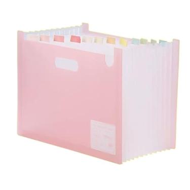Imagem de Pastas de Arquivo Pasta de mão vertical 13 camadas de armazenamento de dados de grande capacidade Bolsa de inserção Pasta de organização de arquivo estirável horizontal Organizador de Arquivos(Pink)