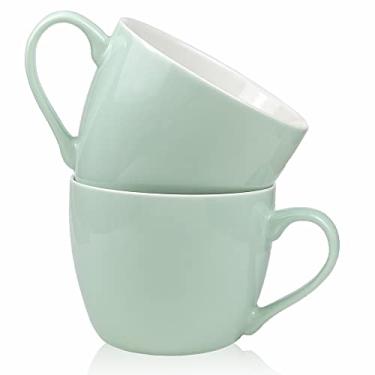 Imagem de MECOWON Canecas de café de porcelana de 850 g, conjunto de 2 canecas grandes para sopa, cereais e salada (turquesa)