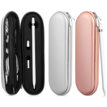 Imagem de iMangoo Estojo rígido à prova de choque de EVA com zíper para Apple Pencil Pro USB C 1ª geração suporte protetor de caneta para iPad iPencil, ponta de caneta, acessórios, pacote com 2 (ouro rosa/prata