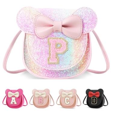 Imagem de XSUIOY Bolsa infantil para meninas, presente de aniversário para crianças, bolsa infantil com inicial personalizada, lindo laço de orelha, presente de menina, Pequeno-glitterpink-pink, P, P