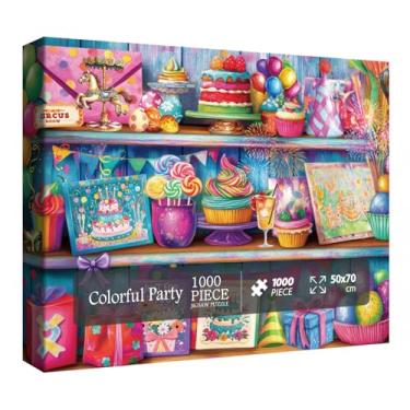 Imagem de Birthday Cake Puzzle for Adults 1000 Pieces, Colorful Holiday Party Jigsaw Puzzle, Horse Easter Eggs Hot Air Balloon Fireworks Carnival Puzzle