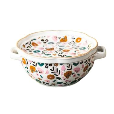 Imagem de Tigela de orelha dupla de cerâmica, tigela de macarrão vintage pessoal - Jardim secreto 23 cm + prato de café da manhã