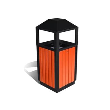 Imagem de Lixeira Caixas ao ar livre grandes caixas de frutas paisagem comunidade escola praça aço e madeira ao ar livre criativo cilindro de madeira Lixeira(Orange)