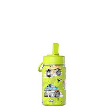 Imagem de Hydrapeak Mini garrafa de água divertida de 400 ml com tampa de palha, garrafa de água isolada de parede dupla de aço inoxidável, garrafa de água à prova de vazamento e derramamento, Monster Truck