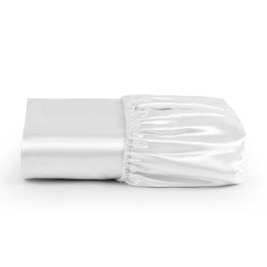 Imagem de Lençol Avulso Com Elástico Casal Queen Cetim Seda Branco