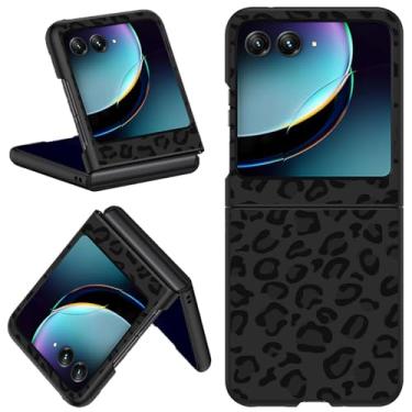 Imagem de Qindaiwen Capa protetora para Motorola Razr 50 Ultra, capa rígida de policarbonato ultrafina, durável, estampa de leopardo preto