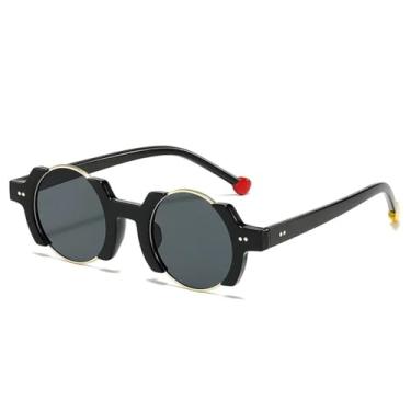 Imagem de JRLLFD Moda redonda feminina punk óculos de sol lente retro rebites homens gradiente tons uv400 (tamanho único/2)