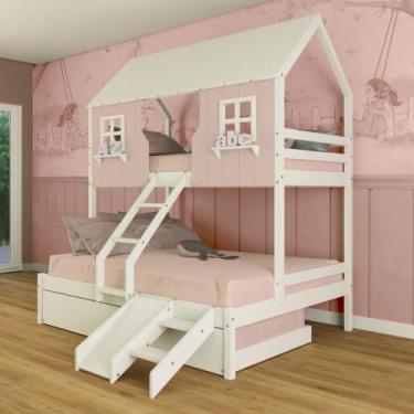 Imagem de Treliche Casal/ Solteiro Casinha Encantada com Kit Escada/ Escorregado