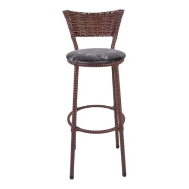 Imagem de Banqueta Alta Revestimento em Junco e Assento Estofado em Corino Conforto e Estilo para sua Cozinha Bar ou Área Gourmet (FLORAL PRETO)