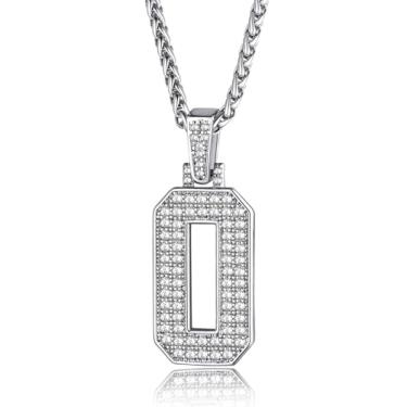 Imagem de GoldChic Jewelry Colar de números para homens, colar de corrente com números brilhantes pingente de diamante simulado de hip hop com corrente de tênis Spiga Correntes, 56+5cm(22''+2''), Banhado a platina, Zircão