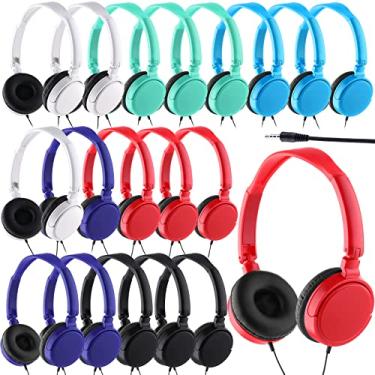 Imagem de Yunsailing Pacote com 18 fones de ouvido para sala de aula, conjunto de fones de ouvido com fio para crianças, escola, com fones de ouvido ajustáveis e ajustáveis (multicoloridos)