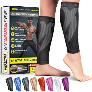 Imagem de (Small/Medium, Black) - BLITZU Calf Compression Sleeve Leg Performance Support Shin Splint & Calf Pain Relief. Men Women Runners Guards Sleeves Running. Improves Circulation Recovery