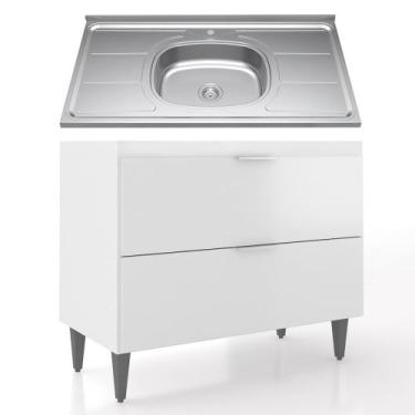 Imagem de Balcão de Cozinha Com Pia Inox 100cm Pérola Z34 Branco - Mpozenato, Br