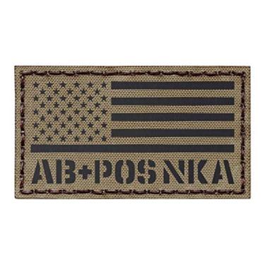 Imagem de IR Tan Bandeira dos EUA ABPOS AB+ Tipo de sangue Coyote Marrom NKA NKDA Infravermelho Moral tático Adesivo de toque