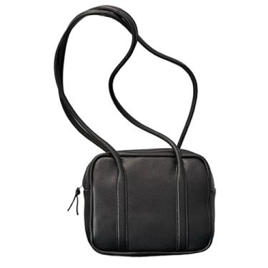 Imagem de Bolsa feminina de couro legítimo de pele de veado pequena bolsa quadrada feminina minimalista vintage bolsa de ombro, Preto, 17*7*14cm