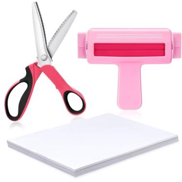 Imagem de Feifeiya Crimpador de papel, tesoura de pinking de 23 cm, papel de jato de tinta fino brilhante 100 folhas, papel fotográfico brilhante 21,5 x 11,6 polegadas para sacos de chips, artesanato para