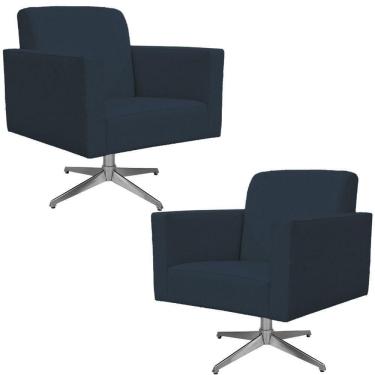 Imagem de Kit 02 Poltronas Base Giratória Suede Azul Marinho