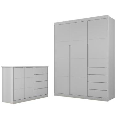 Imagem de Jogo De Quarto Infantil Guarda Roupa E Cômoda Pérola Cinza - Phoenix