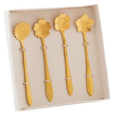 Imagem de 4 Colheres De Chá De Aço Inox Flores Dourado - Wolff