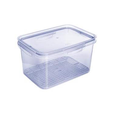 Imagem de "Pote Hermético Retangular 4 Litros Empilhável Transparente com Escorredor 4 Travas Perfeito Para Frutas Verduras e Legumes - Organizador de Geladeira e Alimentos Com Anel de Vedação em Silicone"