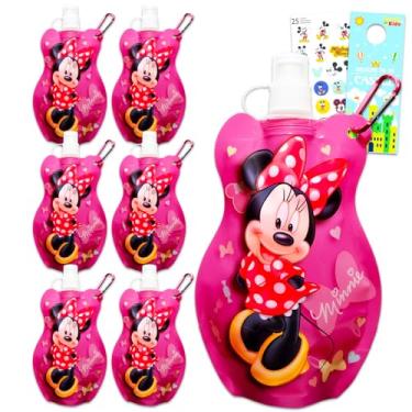 Imagem de Disney Bolsas de água reutilizáveis Minnie Mouse de 450 ml – Pacote de 6 garrafas de água de 450 ml com tampa superior e adesivos para meninas | Sacolas reutilizáveis para lembrancinhas de festa
