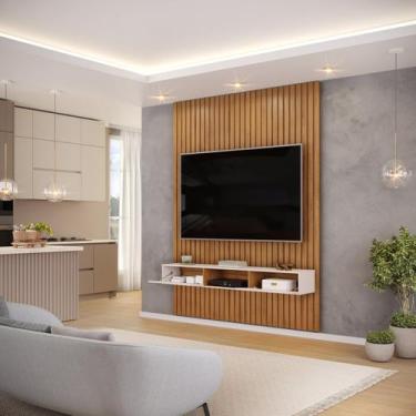 Imagem de Painel Suspenso Ripado C/ Bancada Suspensa 2 Portas Sala Estar TV Até 