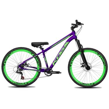 Imagem de Bicicleta Aro 26 KOG Freeride 1x7 – Estilo Grau, Suspensão 29”, Freios a Disco, Aros Vmaxx Neon – Bike Urbana de Alta Performance, Roxo, Adesivo Verde,Vmaxx Verde