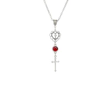 Imagem de Colar gótico com pingente de cruz de lua vermelha para mulheres e homens, estilo punk, Victoria, Halloween, bruxa mística, acessório de presente, Adjustable, Zinco, Sem Pedra Preciosa