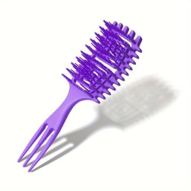 Imagem de Pente desembaraçador para cabelos cacheados | Dentes de nylon com pontas arredondadas | Estilo protetor seguro (roxo)