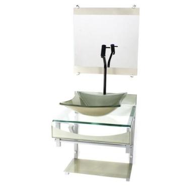 Imagem de Gabinete de vidro 40cm para banheiro curvado duplo pc cuba quadrada ch